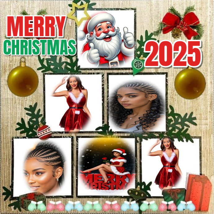 Collage Christmas 5people Photos Frame Instagram Post Template ...