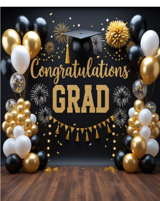 Copy of Collage Elegant Gold And Black Graduation Backdrop Congrats ...