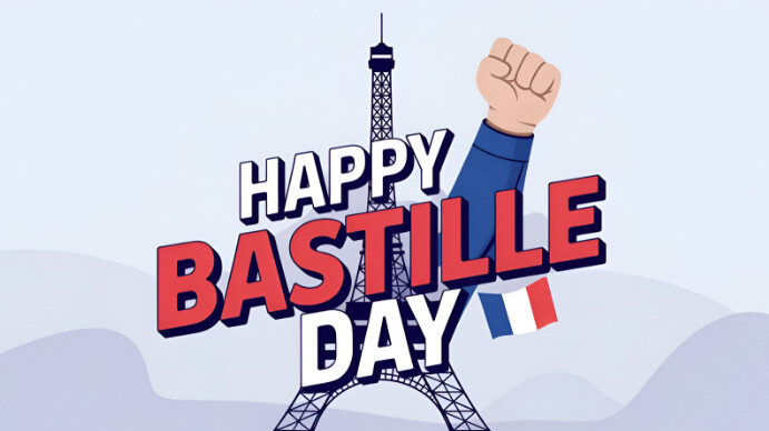 Collage Happy Bastille Day Poster – French Revolution Celebration With Eiffel Tower & Flag Digital D Display digitale (16:9) template