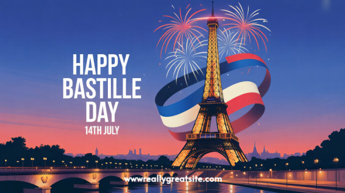 Collage Happy Bastille Day - Vibrant Parisian Celebration With Eiffel Tower & Fireworks | Perfect Fo Ecrã digital (16:9) template
