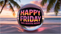 Collage Happy Friday Tropical Sunset Crystal Ball Poster - Vibrant Beach Wall Art Digital Display (1 template