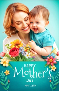 Collage Happy Mother's Day Wish Card Half Page Wide Media Página Ancho template