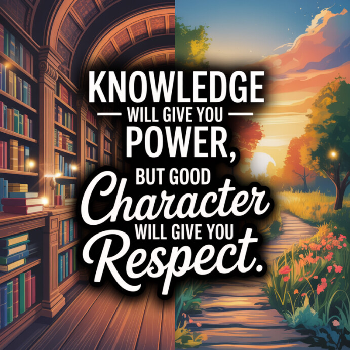 Collage Power Of Knowledge And Character – Inspirational Quote Wall Art Instagram Post template