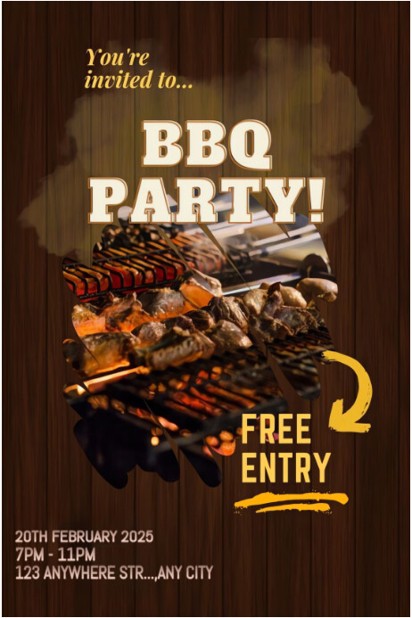 Collage  Rustic Bbq Party Flyer – Free Entry Grill Night Invitation Template Poster