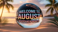 Collage Welcome To August - Inspirational Beach Sunset Poster | Happy New Month Decor Digital Displa template