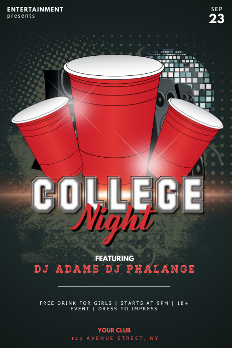 College Nacht Party Flyer Vorlage Vorlage Postermywall