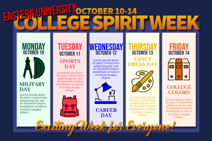 College Spirit Week Ads Template | PosterMyWall