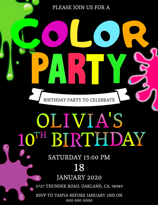 color-birthday-party-invitation-template-postermywall