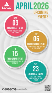 Color Circles April 2025 Upcoming Events Calendar Schedule Instagram Story template