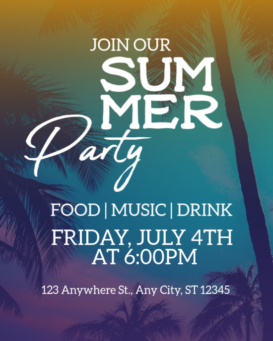 Color Full Illustrated Summer Party Invitation Template  Instagram Portrait