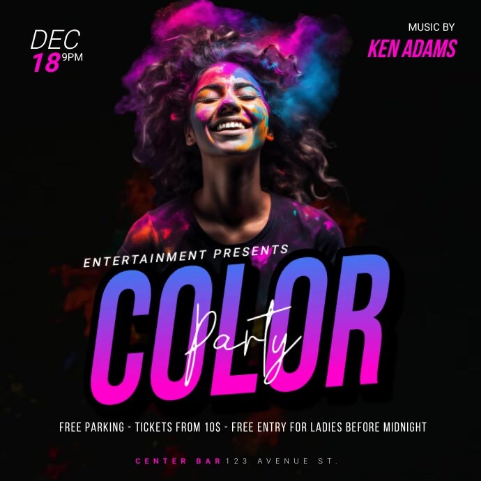 Color Party Video promo template Publicação no Instagram