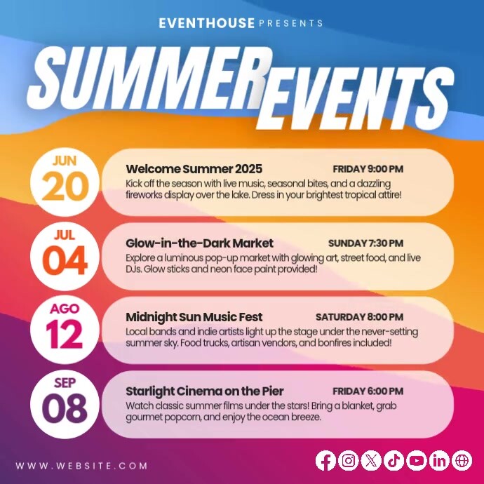Summer Small Events Summer Events Schedule Template | PosterMyWall