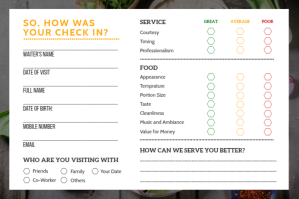 Colored Restaurant Comment Card Etykieta template