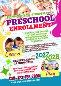 Colorful & Joyful Preschool Open Enrollment A4 Flyer template