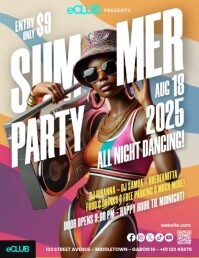 Colorful All Night Dancing Retro Summer Party Flyer (Vertical) Pamflet (Letter AS) template