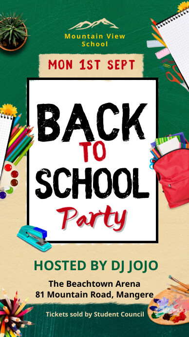Green Back To School Party Instagram Story template