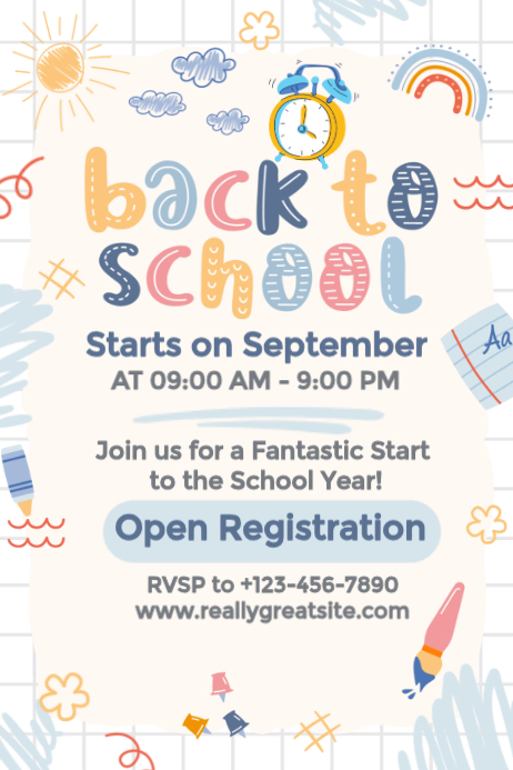 Colorful back to school registration flyer Template | PosterMyWall
