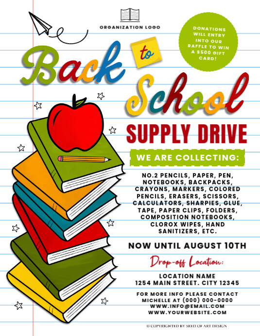 Colorful Books Back To School Supply Drive Donation Flyer Template ...