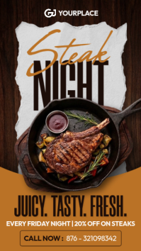 colorful brown white and orange Rustic Steak Night Restaurant Flyer – Grill & BBQ Promotional Templa Instagram-verhaal template