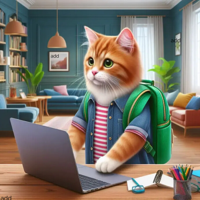Colorful cat with school bag and laptop Message Instagram template