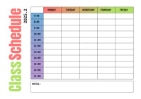 Colorful Class Schedule Template – Weekly School Timetable Layout 2025.2 A4