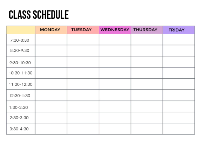 Clean Timetable Copy of Colorful Clean Rainbow Timetable Class Schedule | PosterMyWall