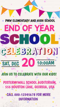 Colorful End of Year School Celebration Flyer Template | Editable Kids Event Poster Digital Display (9:16)