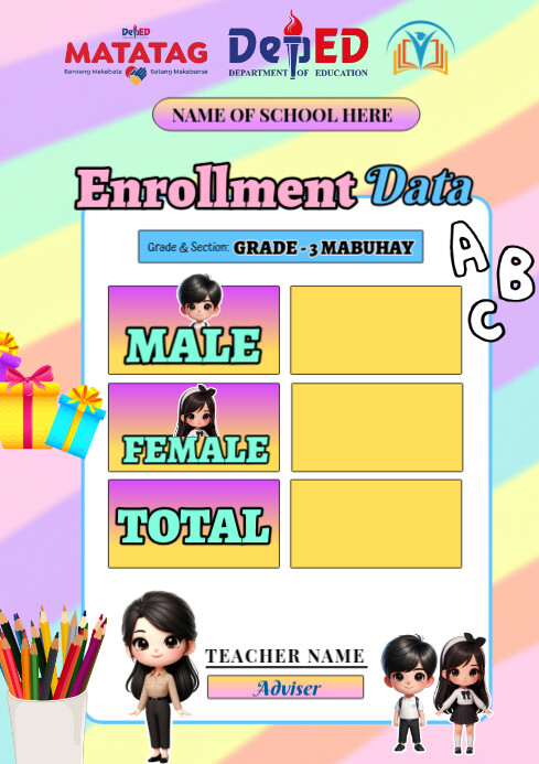 Modèle Colorful Enrollment Data Template for Grade School | PosterMyWall