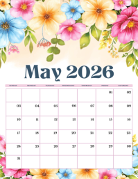 Colorful Floral Monthly Calendar Flyer Volantino (US Letter) template
