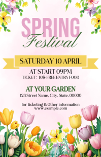 Colorful Floral Spring Festival Half Page Wide template