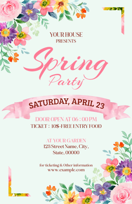Spring Fest Invitation Copy of Colorful Floral Spring Festival Invitation Half Page Wide ...