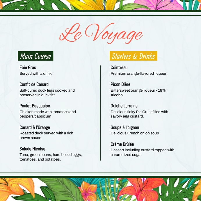 Colorful french menu template | PosterMyWall