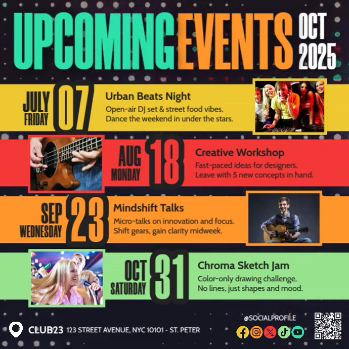 Copy of Colorful Geometric Typographic Upcoming Events Schedule Poster ...