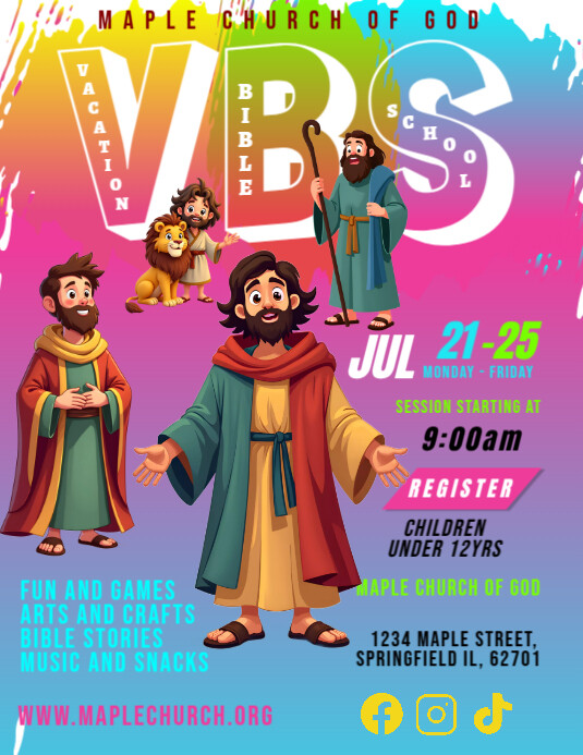 Vbs Letters Colorful Gradient Vacation Bible School Vbs Template Flyer (us Letter ...