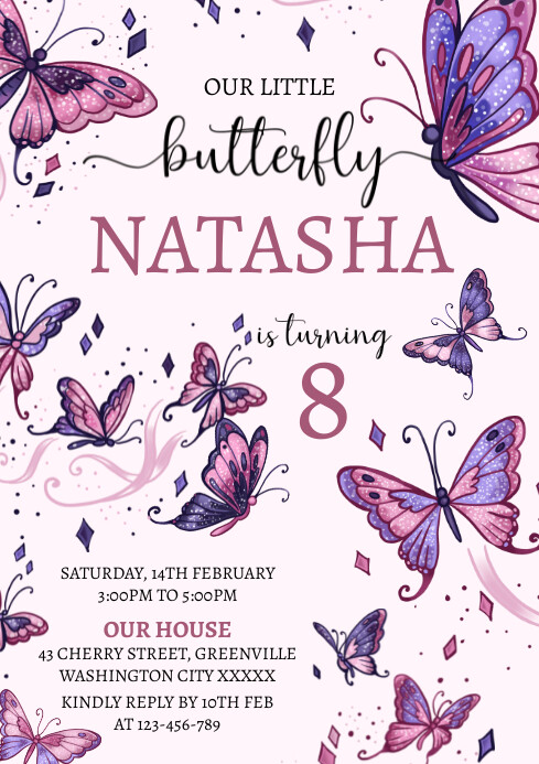 Colorful Illustrative Butterfly Invitation A4 Template | PosterMyWall
