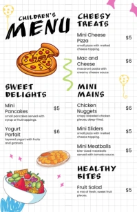 Colorful illustrative Grid Children's Menu List Template (Half Page Wide)