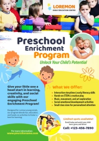 Colorful Joyful Preschool Enrichment Program A4 Flyer template