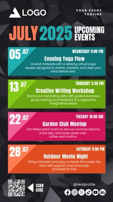 Copy of Colorful July Upcoming Events Calendar Instagram Story Reel ...