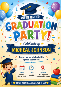 Colorful Kids Graduation Invitation Template | Editable Graduation Party Invite A4
