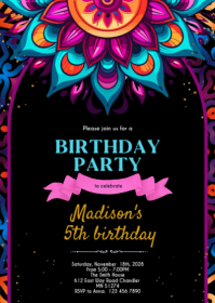 Colorful Mandala Birthday Invitation A6 template