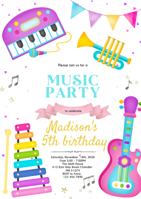 Plantilla de Colorful music instrument theme invitation | PosterMyWall