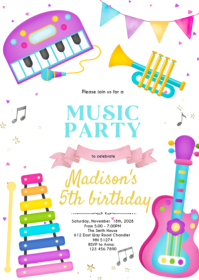 Colorful music instrument theme invitation A6 template