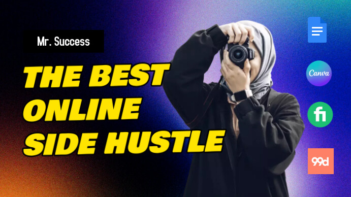 Colorful Professional Online Side Hustle Youtube Thumbnail template