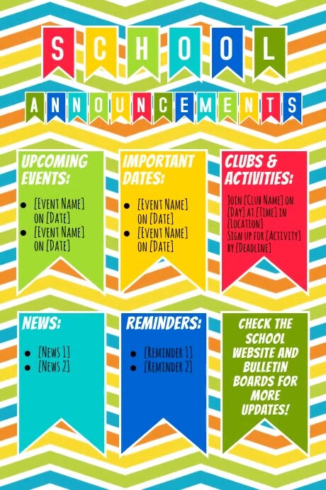 Modèle Colorful School Announcements Poster Flyer Te | PosterMyWall