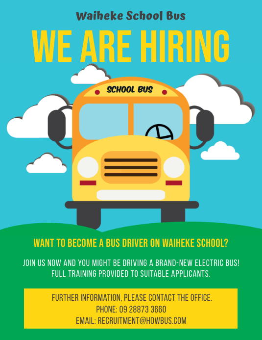 Colorful School Bus Driver Hiring Flyer Templ Template | PosterMyWall