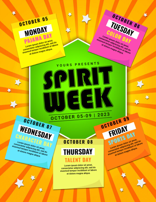 Colorful Spirit Week Event Flyer template