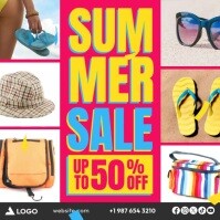 Colorful Summer Sale Promo Up to 50% Off Retail (Square) Instagram na Post template
