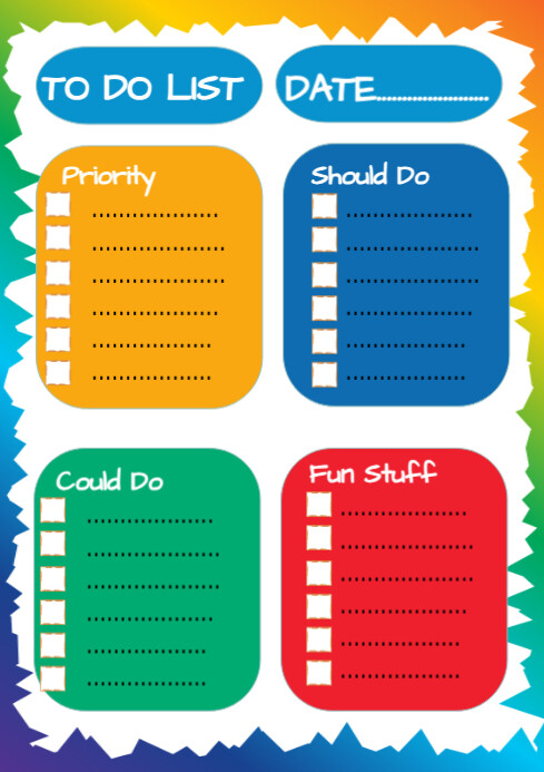 Colorful Lists Template.pdf Colorful To do list printable Template | PosterMyWall