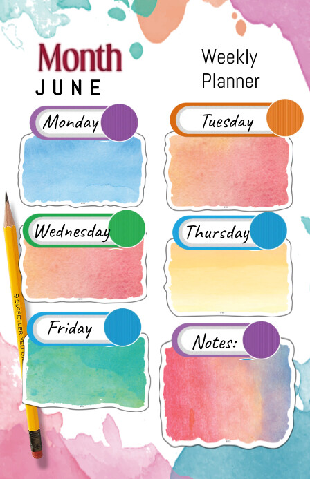 Colorful Weekly Planner Editable Template | PosterMyWall