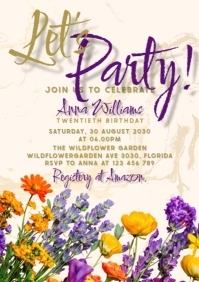 Colorful Wildflowers Birthday Invitation – Boho Floral Party Invite A5 template